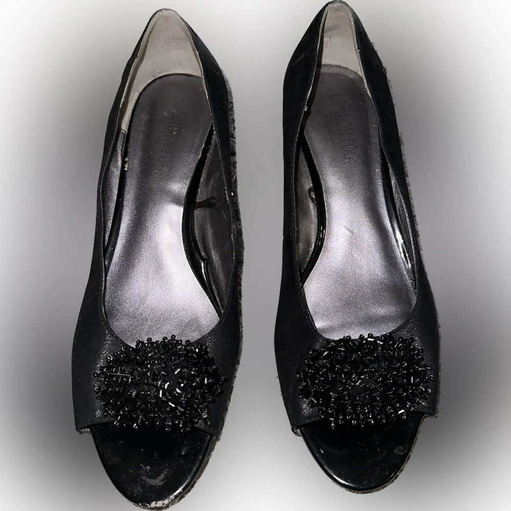 London Fog Black Embellished Demi Wedges